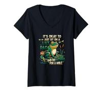 Women's It's Okay to Just Sit On A Lily Pad Frog Mental Health V-Neck T-Shirt
