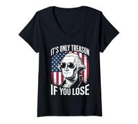 Womens It's Only Treason If You Lose Funny Patriotic History Humor V-Neck T-Shirt