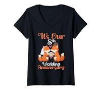 Women's Its Our 8th Wedding Anniversary Cute Fox Couple Together V-Neck T-Shirt