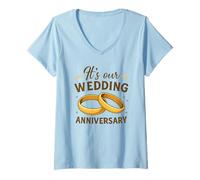 Women's It's Our Anniversary Shirts for Married Couples Husband Wife V-Neck T-Shirt