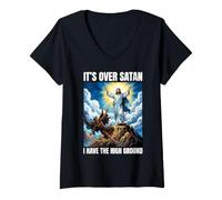 Women's It's Over Satan Jesus Faith Unapologetic Christian V-Neck T-Shirt