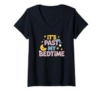 Women's It's Past My Bedtime Sleepy Yawning Moon Stars V-Neck T-Shirt