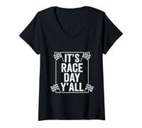 Women's It's Race Day Y'all Racing Fans Statement V-Neck T-Shirt