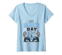 Women's Its Race Day Yall Racing Matching Performance Checkered Flag V-Neck T-Shirt