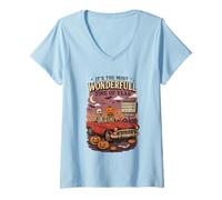 Womens It's The Most Wonderful Time Of Year Skeletons Car V-Neck T-Shirt