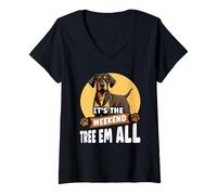 Womens It's The Weekend Lets Tree Em All Black Tan Coonhound Hunt V-Neck T-Shirt