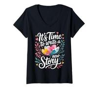 Womens It's Time to Write A New Story Author Write Productive |- V-Neck T-Shirt
