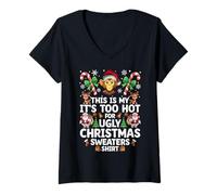 Womens It's Too Hot for Ugly Christmas Sweaters Monkey Animal V-Neck T-Shirt