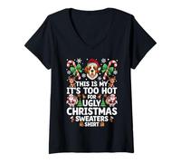 Womens It's Too Hot for Ugly Christmas Sweaters Saint Bernard Dog V-Neck T-Shirt
