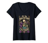 Women's Its Too Non Fictiony Outside Romantasy Fantasy Reader Gift V-Neck T-Shirt
