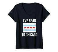 Women's I've Bean to Chicago Flag with Bean Cloud gate Stars V-Neck T-Shirt