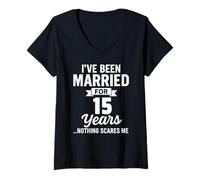 Womens I've Been Married for 15 Years Nothing Scares Me Wedding V-Neck T-Shirt