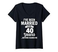 Womens I've Been Married for 40 Years Nothing Scares Me V-Neck T-Shirt