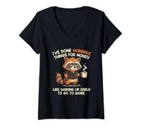 Women's I've Done Horrible Things for Money Waking Up Early Raccoon V-Neck T-Shirt