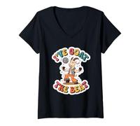 Womens I've Goat The Beat Distressed Retro 70s Disco Ball Dancing V-Neck T-Shirt
