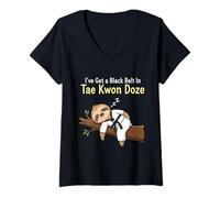 Womens I've Got a Black Belt in Tae Kwon Doze - Funny Sloth V-Neck T-Shirt
