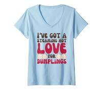 Womens I've Got A Steaming Hot Love for Dumplings Kawaii Dim Sum V-Neck T-Shirt