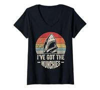 Womens I've Got The Munchies Shark Retro Sunset V-Neck T-Shirt