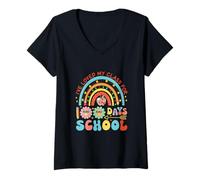 Women's I've Loved My Class for 100 Days School Colorful Rainbow V-Neck T-Shirt