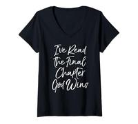 Womens I've Read the Final Chapter God Wins Bible Christian Victory V-Neck T-Shirt