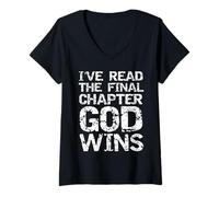 Womens I've Read the Final Chapter God Wins Bible Victory in Jesus V-Neck T-Shirt