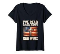 Womens I've Read The Final Chapter God Wins Religious Christian V-Neck T-Shirt