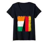 Womens Ivory Coast Germany Half Flag Cote de Ivory German Heritage V-Neck T-Shirt