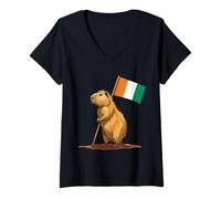 Women's Ivory Coast Roots Capybara Ivorian Flag Cote D'Ivoire V-Neck T-Shirt