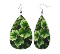 Womens Ivy Blossoms Tree Print Leather Earrings Teardrop Dangle Earrings Jewelry Outfits Accessories