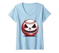 Womens Jack-O’-Lantern Baseball - Halloween Pumpkin Baseball V-Neck T-Shirt
