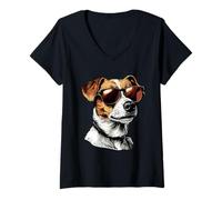 Women's Jack Russel Terrier with Sunglasses V-Neck T-Shirt