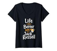 Women's Jack Russell Dad Mom Jack Russell Owner V-Neck T-Shirt