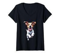 Womens Jack Russell Dog Lovers Jumping Design Funny Jack Russell V-Neck T-Shirt