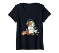 Women's Jack Russell Dog Video Gamer Controller PC Console Gaming V-Neck T-Shirt