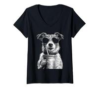Women's Jack Russell Drinking Iced Coffee Funny Dog Meme y2k Grunge V-Neck T-Shirt