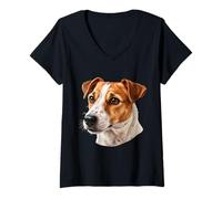 Womens Jack Russell Terrier Dog Lover Cute Puppy V-Neck T-Shirt