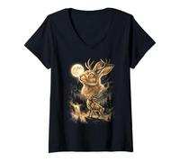 Women's Jackalope Howling at the Moon Meme V-Neck T-Shirt