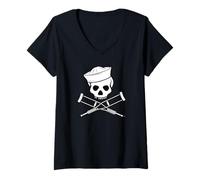 Womens Jackass Sailor Skull & Crossbones Logo V-Neck T-Shirt