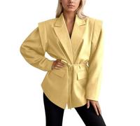 Women's Jacket Blazer Belted Office Clothing Jacket Shoulder Padded Buttons Pullover Woman Breathable Comfort for Work Meeting Daily Style Business Chic Streetwear Fashion Women, Yellow, XXL