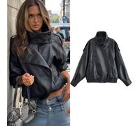 Women's Jacket Fall 2025 New Black Long Sleeve Pebble Faux Leather Jacket Motorcycle Style Personality Fashion S Brown