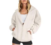 Womens Jacket Lightweight - Full Zip Womens Jackets with Pockets Stand Collar Womens Coat Solid Color Long Sleeve Sports Jacket Casual Loose Comfy Ladies'Coat Women's Jackets Plus Size Beige