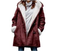 Women's Jacket, Plus Size Faux Suede Trench Coat Comfortable Soft Sherpa Fleece Lined Jackets Casual Hooded Pockets Mid-Length Overcoat Fashion Outerwear with Horn Buttons