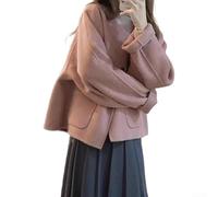 Women's Jacket, Short Wool Coat 2282, Elegant Cropped Long-Sleeve Petite High-End Korean Chanel-Inspired(XL Pink)