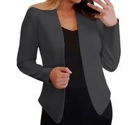 Womens Jacket Suit for Women UK Fashionable Elegant Handsome Suits Open Front Cardigan 3/4 Ruched Sleeve Casual Work Official Comfortable Cool Jacket for Ladies Official Suit Business Grey