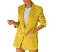Women's Jacket Transition Jacket Summer Blazer Sporty Elegant Long Cardigan Long Sleeve Blazer Jackets Large Sizes Summer Jacket Light Office Jacket Coat Suits Festive Bolero, yellow, 22
