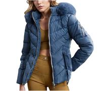 Women's Jacket Transition Quilted Jacket Autumn Winter Transition Jacket Teddy Fleece Quilted with Hood Short Jacket Thick Warm Outdoor Jacket Zip Women's Jackets Windproof Winter Coat, navy, XXL