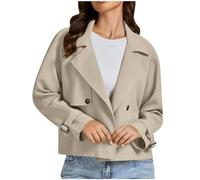 Women's Jackets Cropped Trench Coats Lapel Double Breasted Blazer Long Sleeve Casual Jacket Button Down Peacoat Trench Jackets Overcoat Winter Coat Outerwear with Pockets