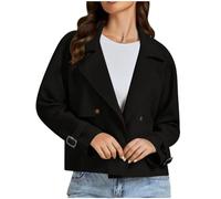 Women's Jackets Cropped Trench Coats Lapel Double Breasted Blazer Long Sleeve Casual Jacket Button Down Peacoat Trench Jackets Overcoat Winter Coat Outerwear with Pockets