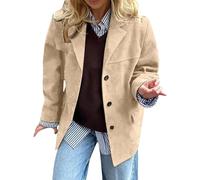 Women's Jackets Faux Suede Blazer for Women's Business Casual Lapel Collar Double Breasted Suit Jacket Pea Coat Slim Fit Long Sleeve Dressy Jackets Retro Aesthetic Fall Jacket Bomber Y2K Oversized