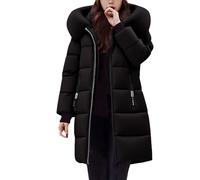 Womens Jackets, Jackets for Women uk Hooded Zip Up Thick Quilted Down Puffer Coat Windproof Warm Hybrid Down Parka with Zip Pockets M